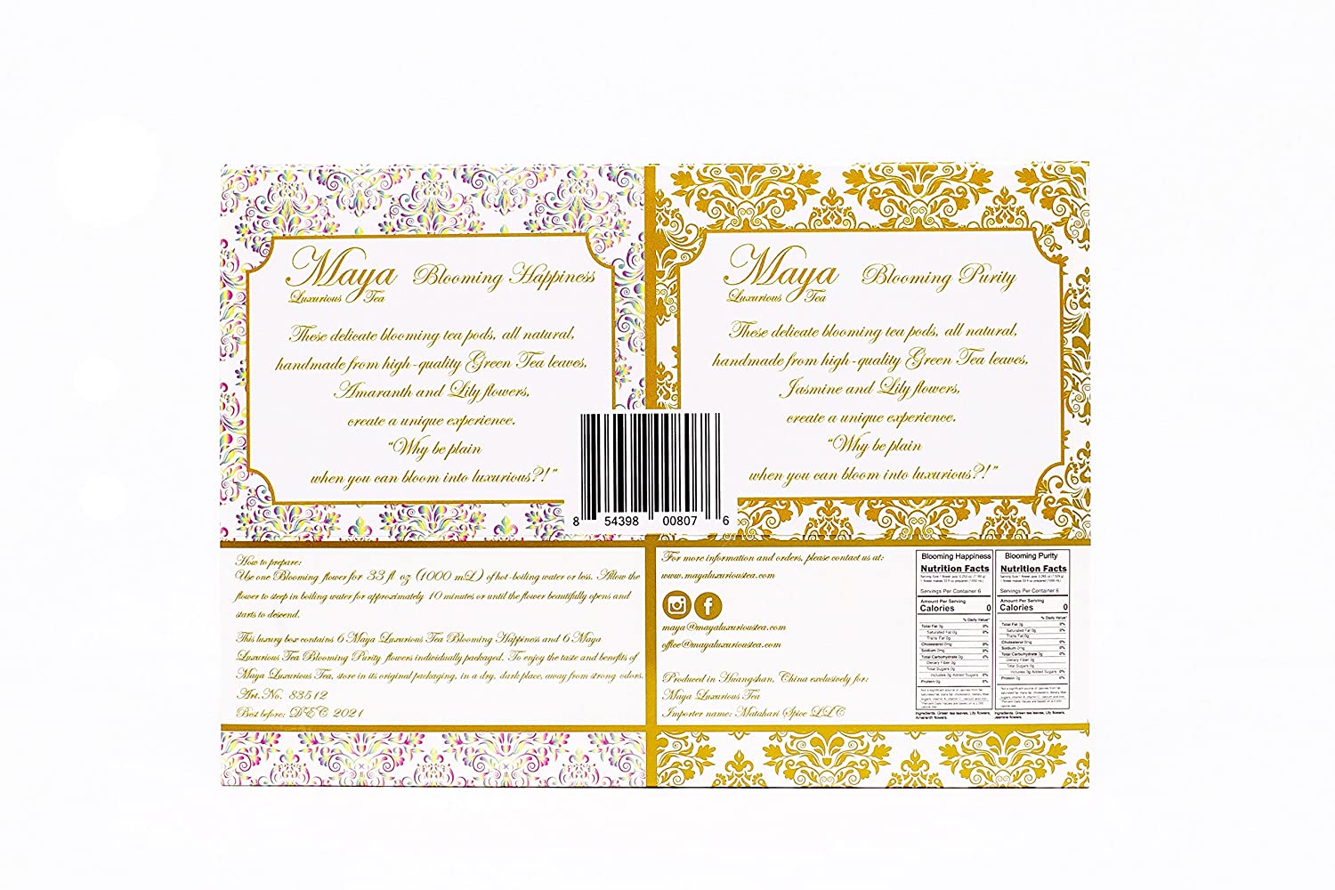 TEA Blooming Happiness & Purity, Pack of 12  by Maya Luxurious   OUT OF STOCK
